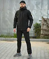 Тактичний костюм Soft Shell на флісі чорний Чоловічий теплий комплект штани та куртка