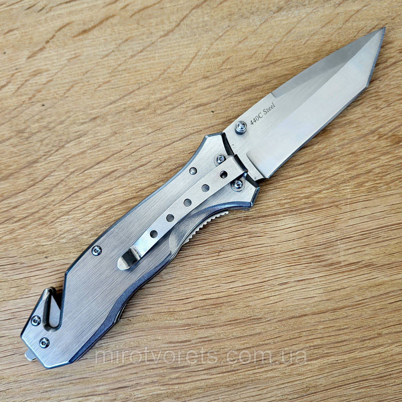 Ніж складний Rescue Silver Tanto, 440С, танто, стропоріз, склобій, сталь, фото 1
