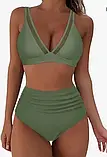 Роздільний жіночий купальник кольору хакі ліф на застібці та плавки середньої посадки, фото 5