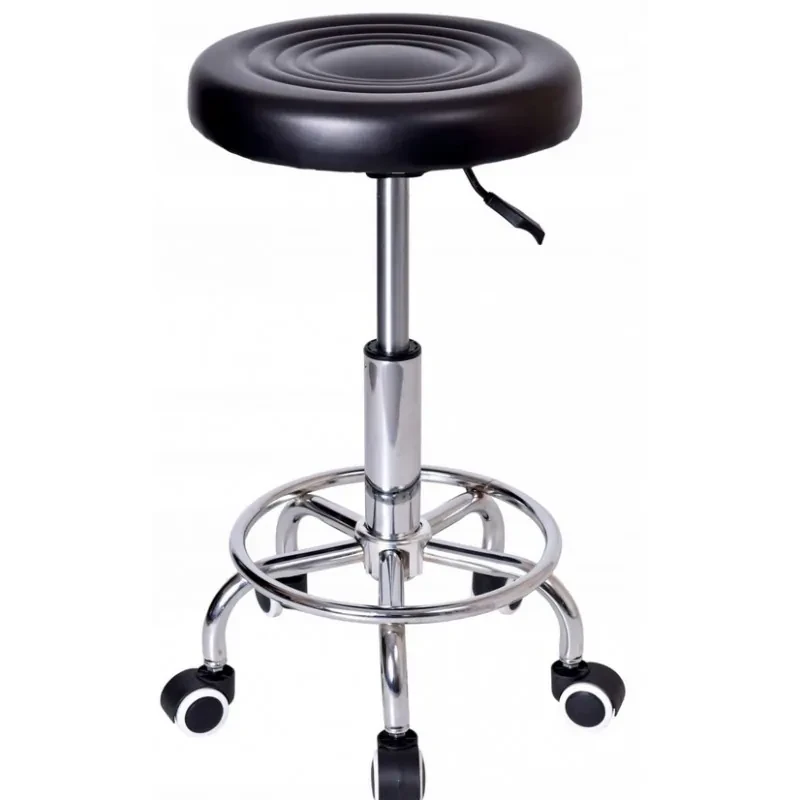 Круглий стілець на колесах без спинки SOLO, сидіння з екошкіри, пневматичний привід, обертання на 360 °, чорний, фото 1