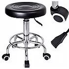 Круглий стілець на колесах без спинки SOLO, сидіння з екошкіри, пневматичний привід, обертання на 360 °, чорний, фото 6