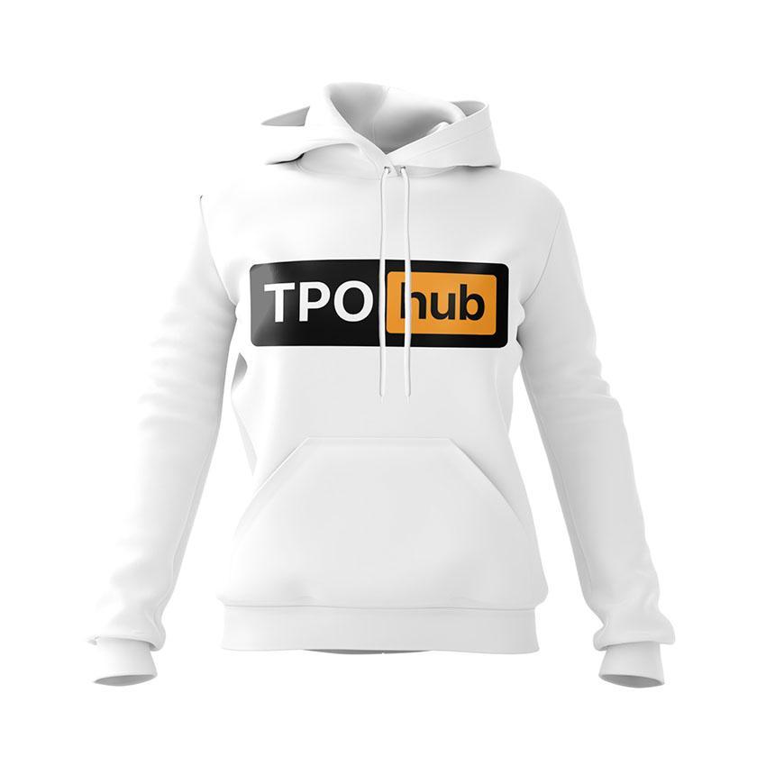 Худі жіноче з принтом «ТРО Hub. Сила України. Power of Ukraine» білий