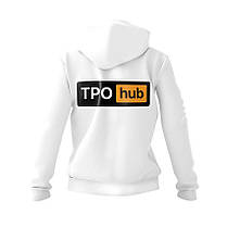 Худі жіноче з принтом «ТРО Hub. Сила України. Power of Ukraine» білий, фото 2
