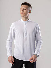 Лляна сорочка з довгим рукавом casual Pobedov Exlnt. Біла сорочка чоловіча XL