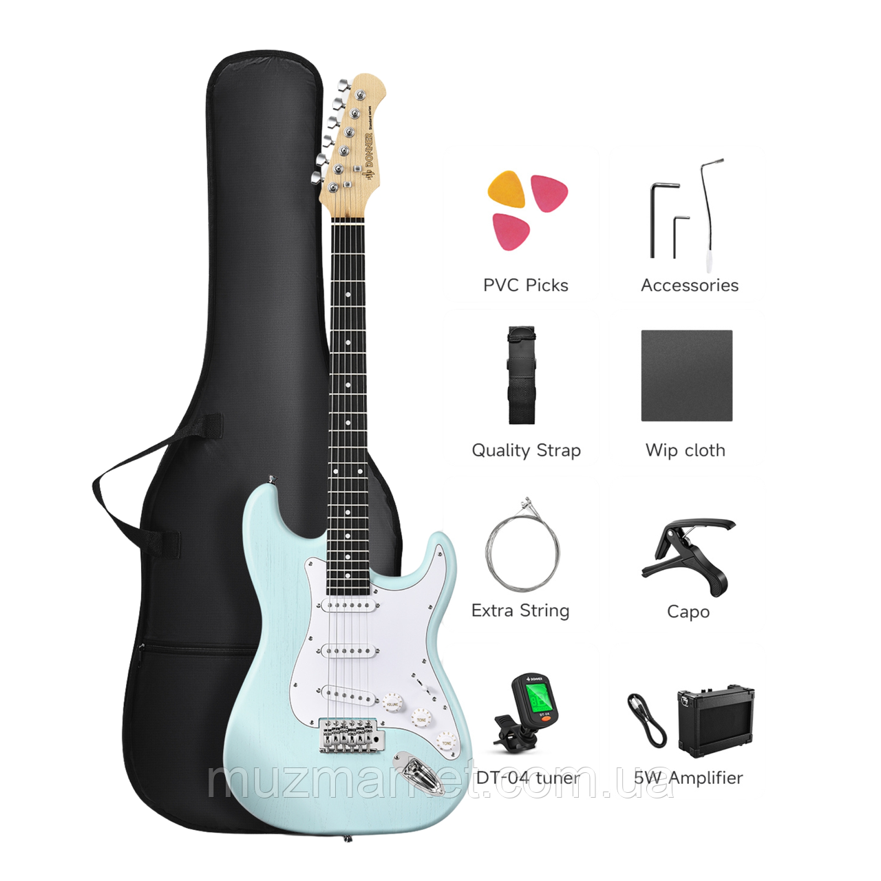 Електрогітара DONNER DST-80 Surf Green - (Комплект)