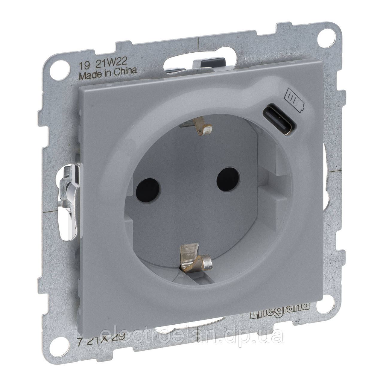 SUNO Розетка комбінована. 2К+С со шторк. 16 A+USB Тип C 1,5 A 250 В, колір Алюміній, фото 1