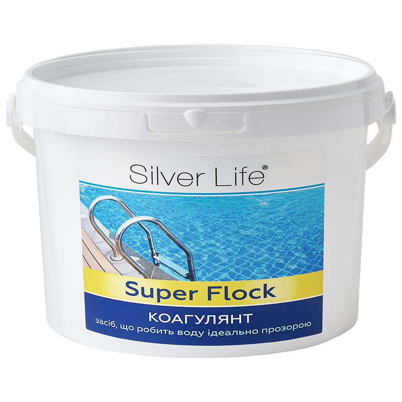 Засіб проти каламутності води в басейні Silver Life коагулянт пролонгованої дії SL Super Flock, 3 кг, фото 1