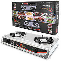 Настільна газова плита на 2 конфорки (4,4 кВт) Domotec MS 6606 / Двоконфоркова плита з нержавіючої сталі