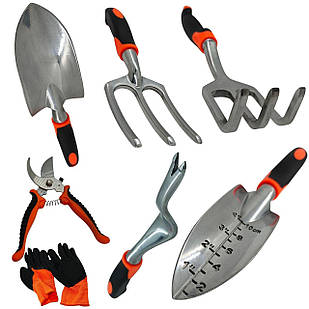 Набір садових інструментів 7 в 1 в сумці - лопатки, секатор і розпушувач для дачі, городу, клумб і теплиці