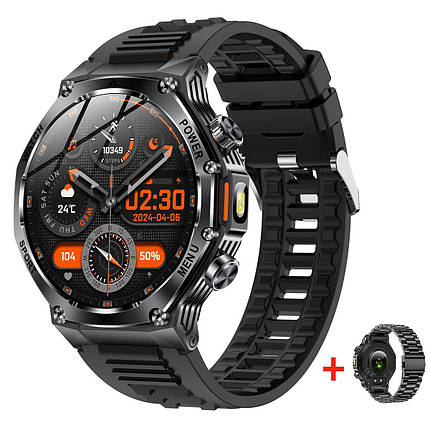 UWatch Розумний смарт годинник Smart Surf X Pro Black Rubber, 2 ремешка, фото 1