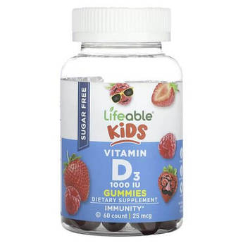 Lifeable Kids Vitamin D3 Sugar Free 25 mcg (1,000 IU) 60 жувальних цукерок