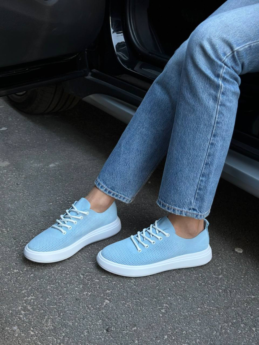 Кеди жіночі замшеві блакитні з перфорацією, фото 1