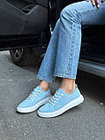 Кеди жіночі замшеві блакитні з перфорацією, фото 2