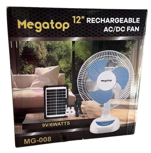 Вентилятор на сонячній батареї Megatop MG008 12" 6Вт USB 9V 4500мАч + 2 LED лампи з автообігом