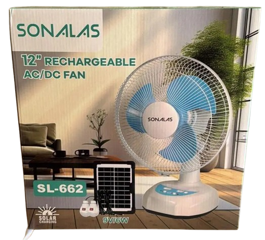 Вентилятор на сонячній батареї Sonalas SL662 12" + 2 Led лампи (2 швидкості) авто обертання 6Вт USB 9V/4500мАч