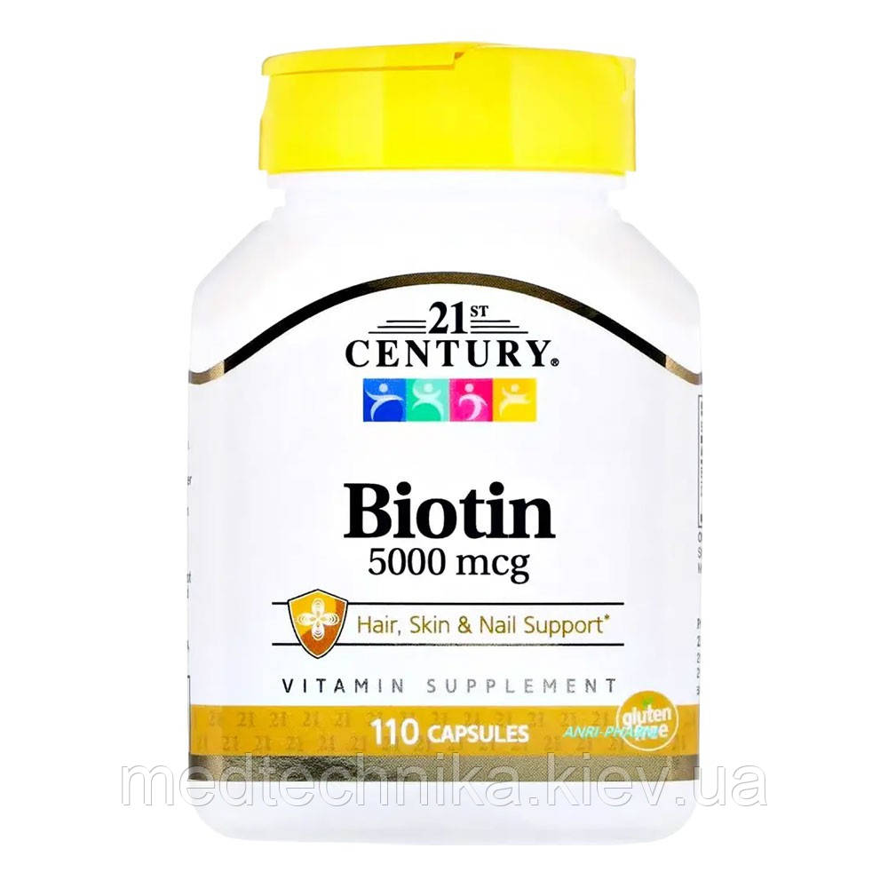 Біотин, 5000 мкг, 110 капсул, 21st Century, фото 1