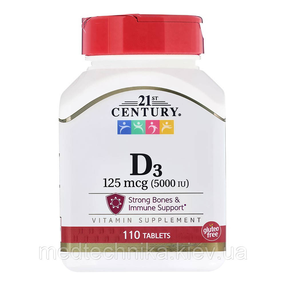 Вітамін D3, 5000 МО, 110 таблеток, 21st Century, фото 1