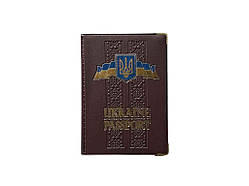 Обкладинка на паспорт України бордовий 09-Ра Етно герб, шкірозамінник ТМ Tascom