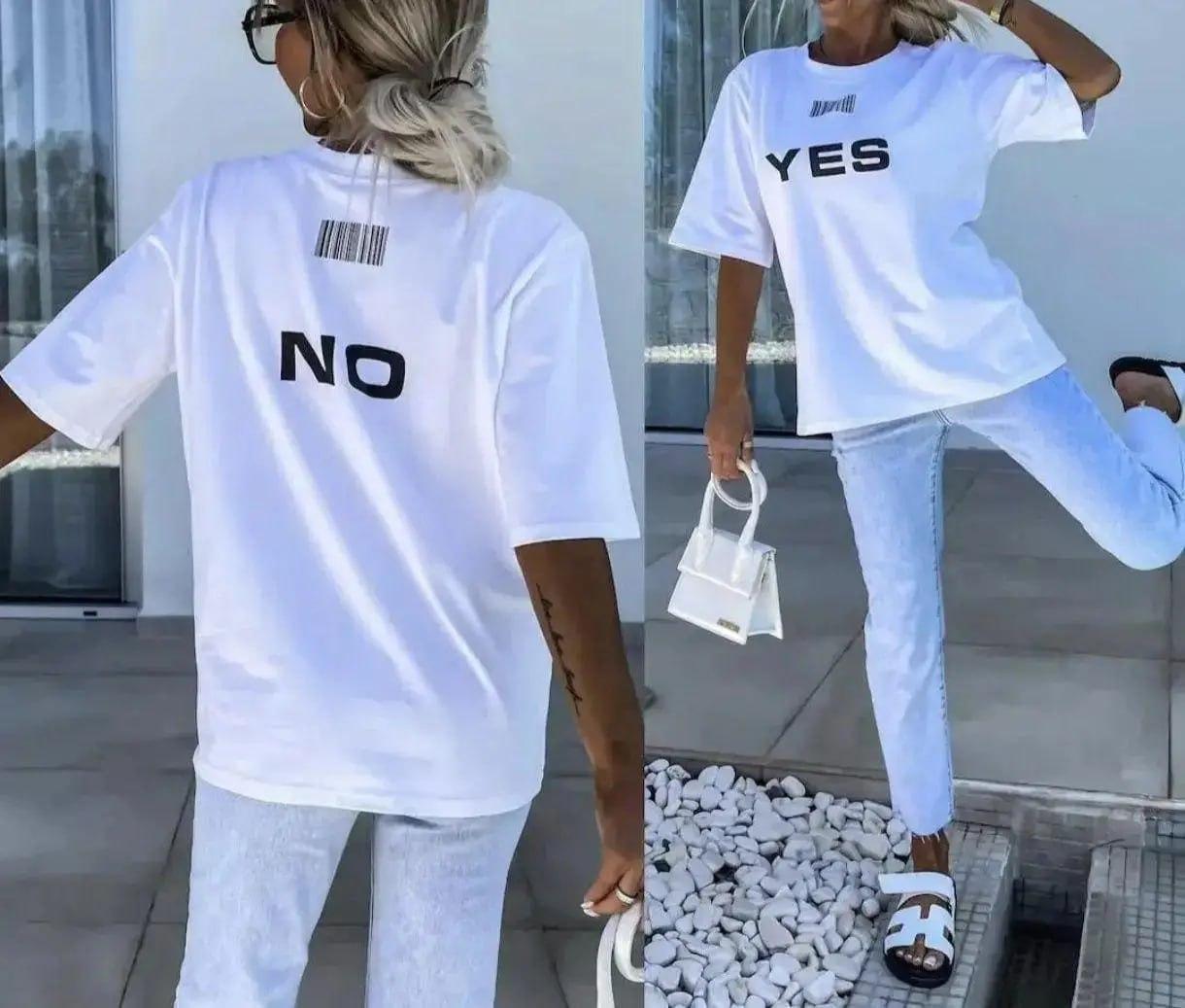 Біла жіноча футболка з принтом "YES\NO",РОЗМІР ТІЛЬКИ 48