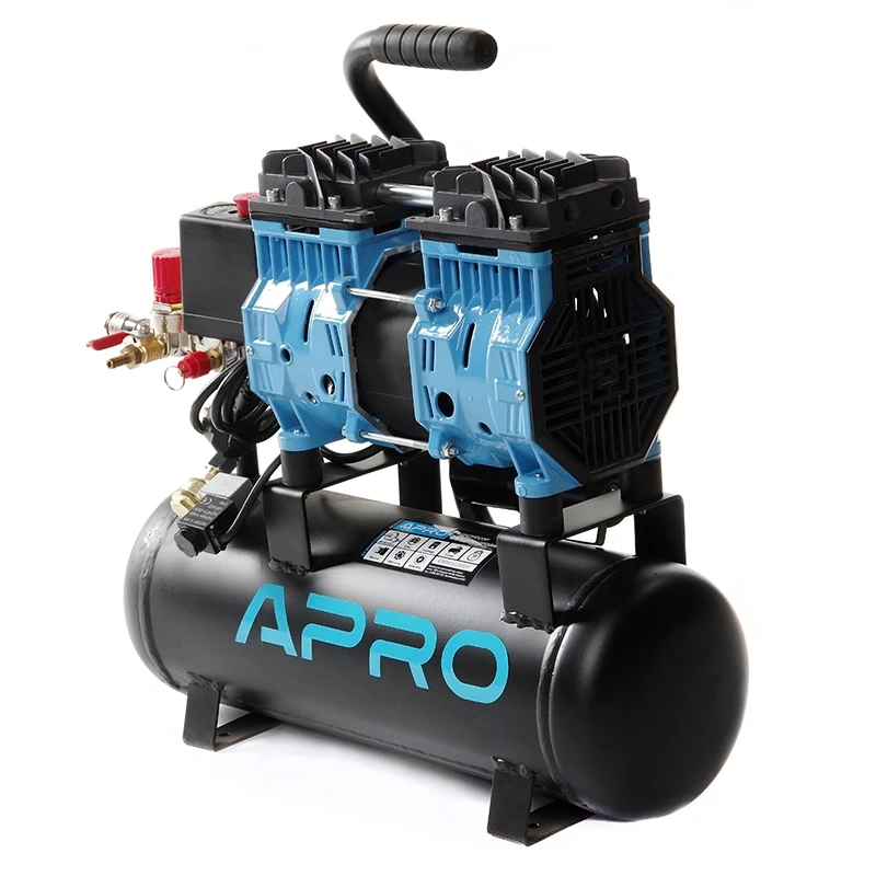 Компресор двоциліндровий безоливний Apro OFE-9 0,6 кВт 152 л/хв 8бар 9 л (черв + штуцер) (850170)