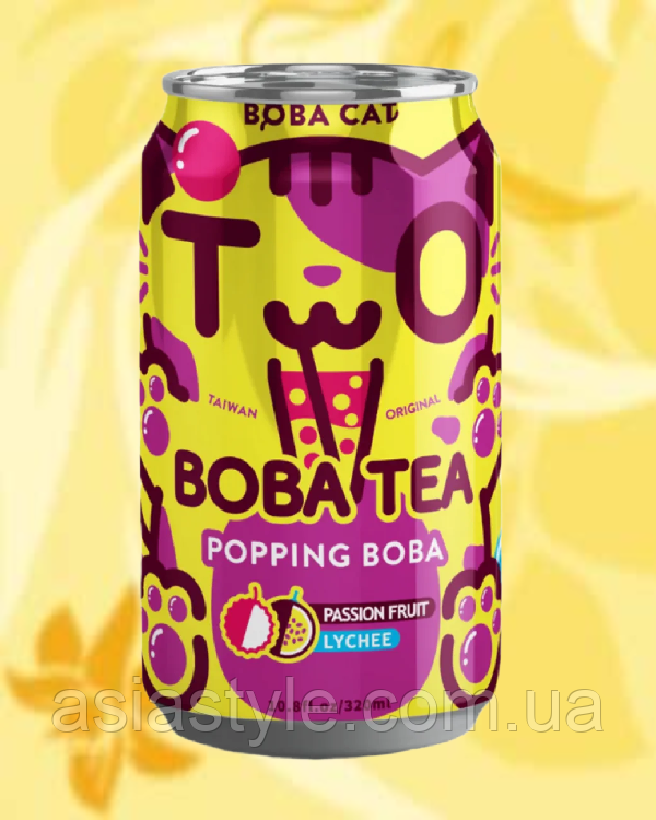 Чай Бабл зі смаком маракуї та лічи, Bubble tea with passion fruit and lychee, Boba Cat, 320 мл* 24шт, АФ