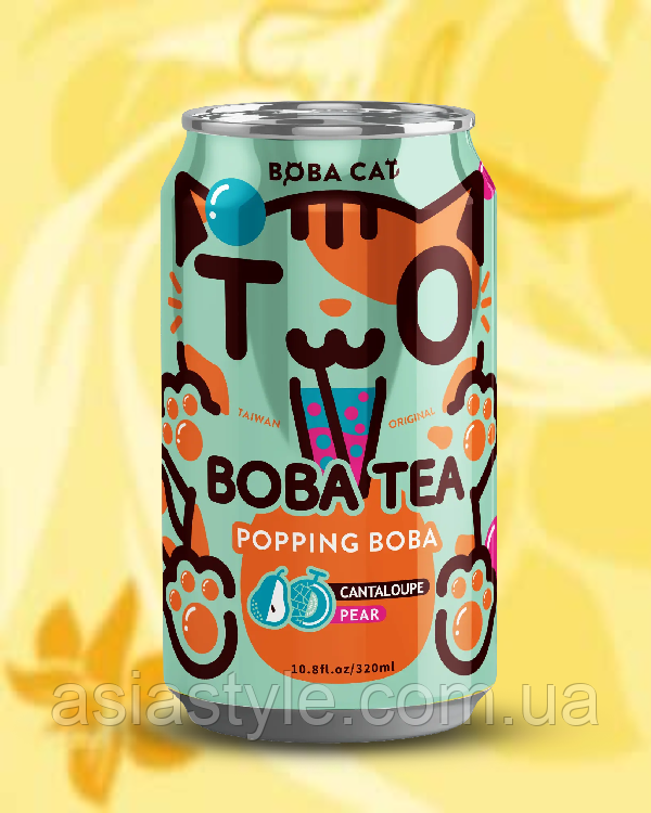 Чай Бабл з кульками боба зі смаком дині та груші, Bubble tea with melon and pear, Boba Cat, 320 мл* 24шт, АФГ