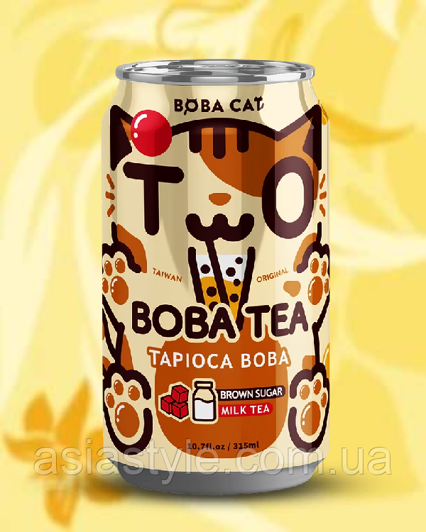 Чай Бабл з тапіокою та коричневим цукром, Bubble tea with tapioca and brown sugar, Boba Cat, 315мл, * 24шт,АФГ