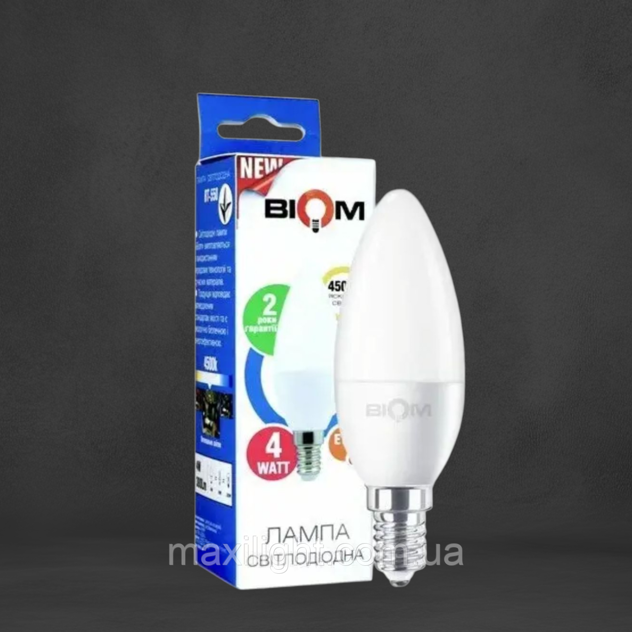 Світлодіодна Лампа BIOM С37 "Свічка" 4W цоколь Е14 4500К нейтральний білий