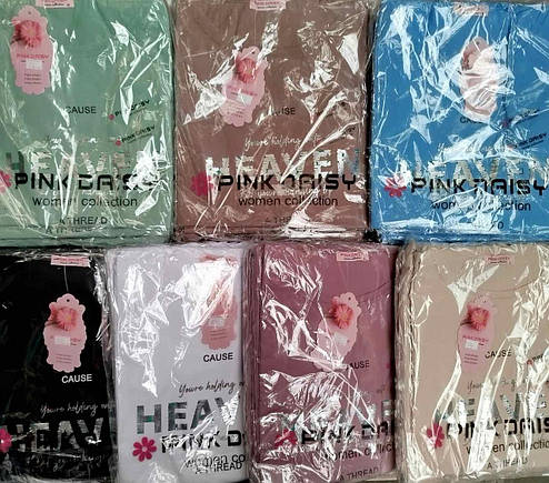 Футболка жіноча батал бежевого кольору з написом HEAVEN і шнурочком розміри М (50/52), L (52/54), фото 2