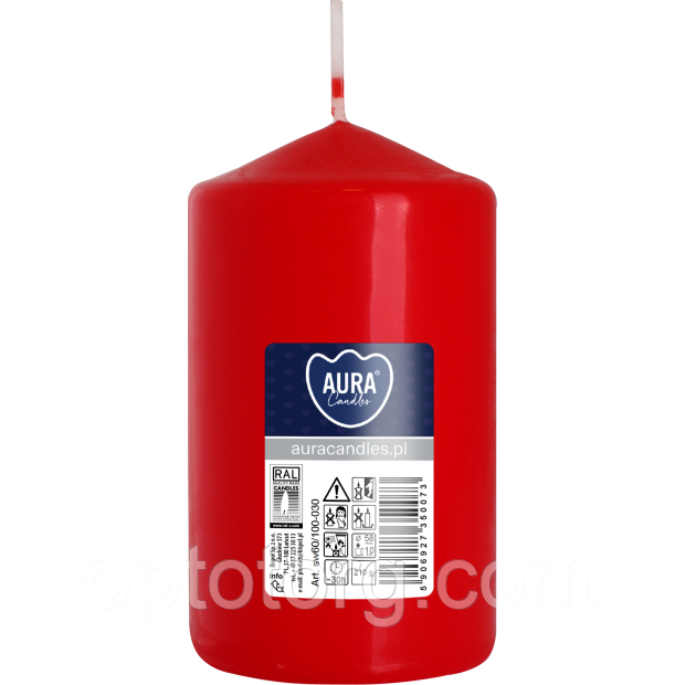 Свічка стовпчик червоний Bispol Польща 60/100 мм 30 годин, фото 1