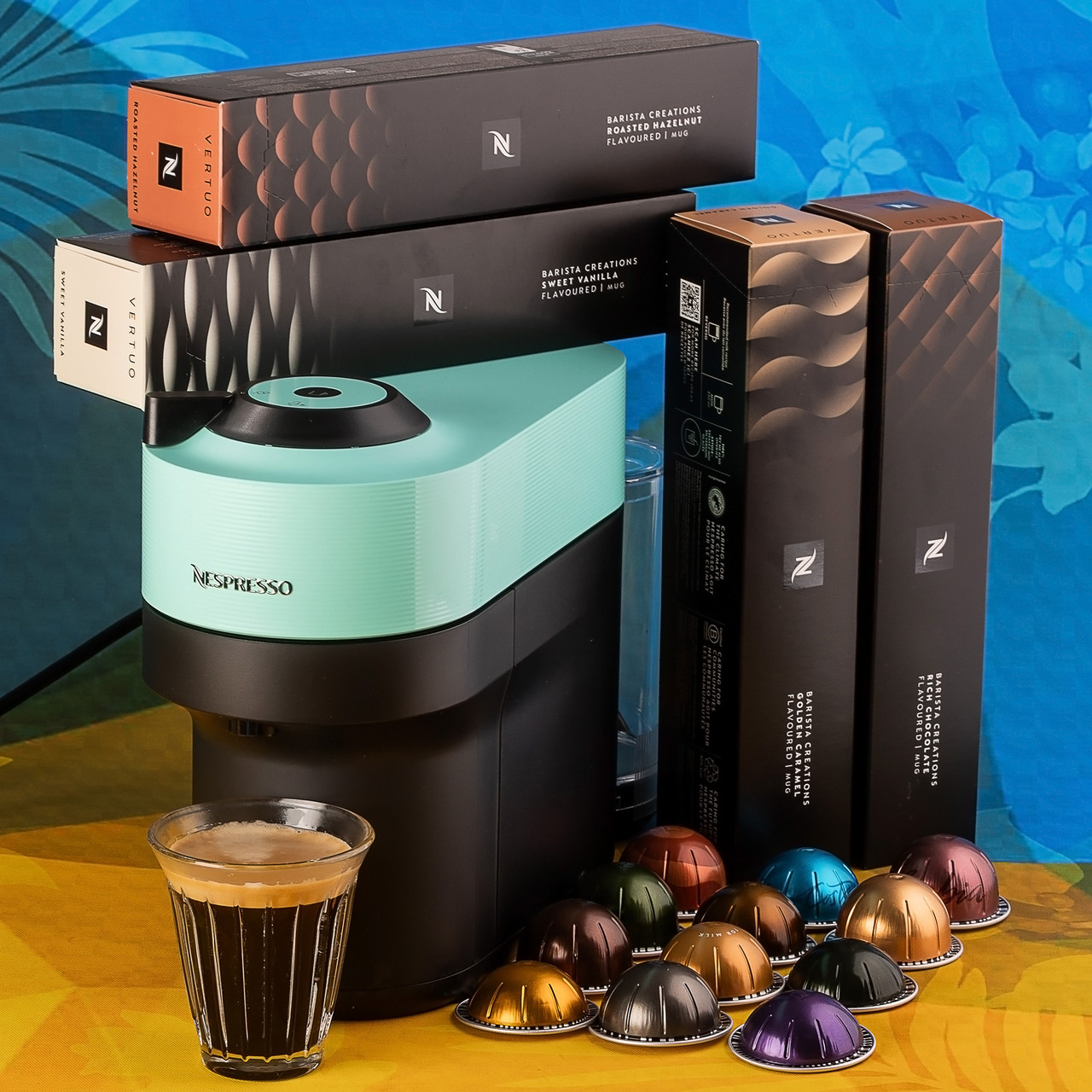Набір Pop Summer (капсульна кавомашина Nespresso Vertuo Pop Aqua Mint м'ятно-голуба і 52 капсули)