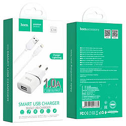 СЗУ HOCO C11 Smart 1A 1USB + кабель Lightning white
