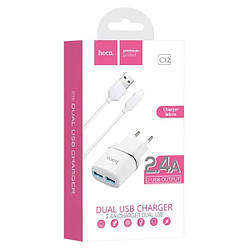 СЗУ HOCO C12 Smart 2.4A 2USB + кабель Micro white