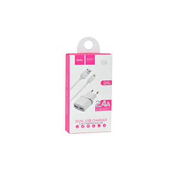 СЗУ HOCO C12 Smart 2.4A 2USB + кабель Lightning white