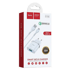 СЗУ HOCO C12Q Smart QC3.0 3A 18W 1USB + кабель Type-C white
