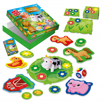 Дитяча настільна гра для малюків квіткова пригода Розвивальний ігровий набір корова 4 фігурки наліпки