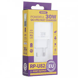 СЗУ Remax RP-U82 Remine 1USB QC 3A +1Type-C PD 30W white