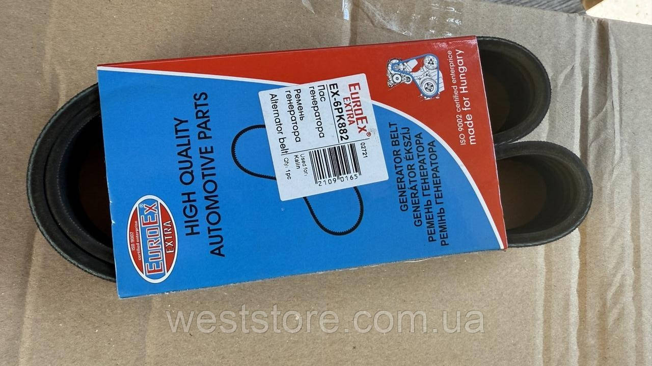 Ремінь генератора ВАЗ 1118, 1119, 1117 Калина (L=882) ручейковий EuroEx 1118-1041020 6РК882