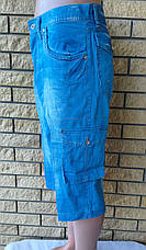 Бриджі чоловічі джинсові котонові з накладними кишенями "карго", є великі розміри BLUE AQUA, Туреччина, фото 5