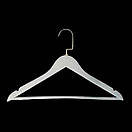 Деревяні плічки вішалки  38 см білі з хромованим гачком з перекладиною  для верхнього одягу упаковка 10 шт, фото 7