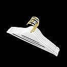 Деревяні плічки вішалки  38 см білі з хромованим гачком з перекладиною  для верхнього одягу упаковка 10 шт, фото 5