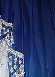 Ламбрекен Firanka Класика збахромою  карниз 250см шифон синій з білим (15_2,5м), фото 2