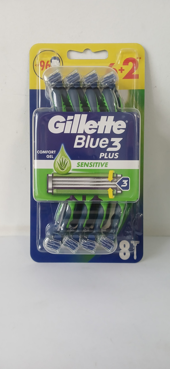 Верстат чоловічий одноразовий Gillette Blue 3 зелена ручка (Sensor 3 6+2) 8 шт. (Жиллетт Блю 3 Сенсор 3)