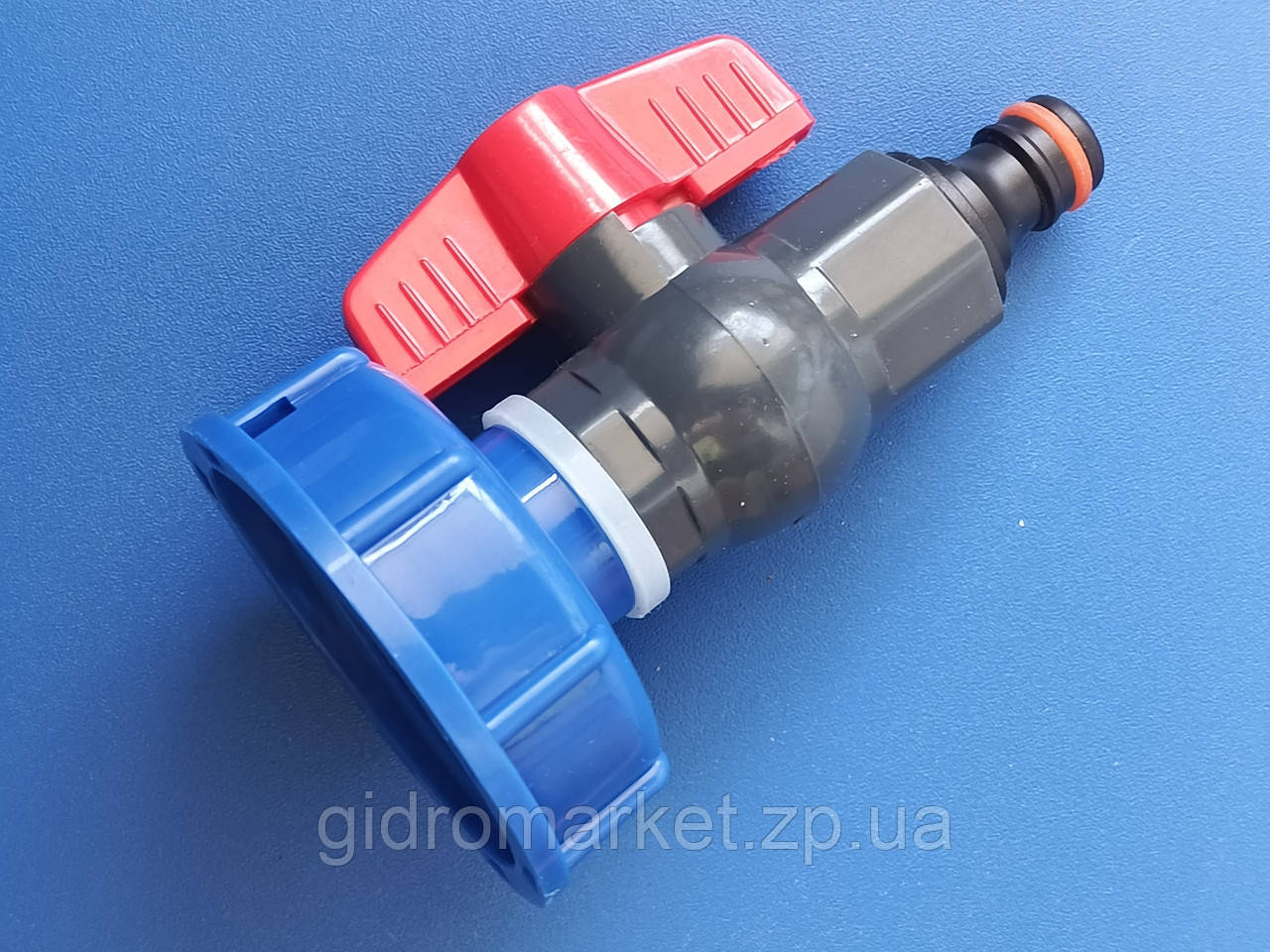 Перехідник із краном для єврокуба D-60 мм, на різь 15 мм (1/2" дюйма), перехідник на кран єврокуба