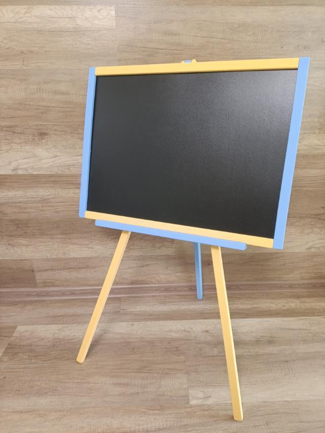 Мольберт дитячий двосторонній магнітний на 3х ніжках жовто-блакитний, дошка для малювання, навчання, гри, розвитку., фото 1