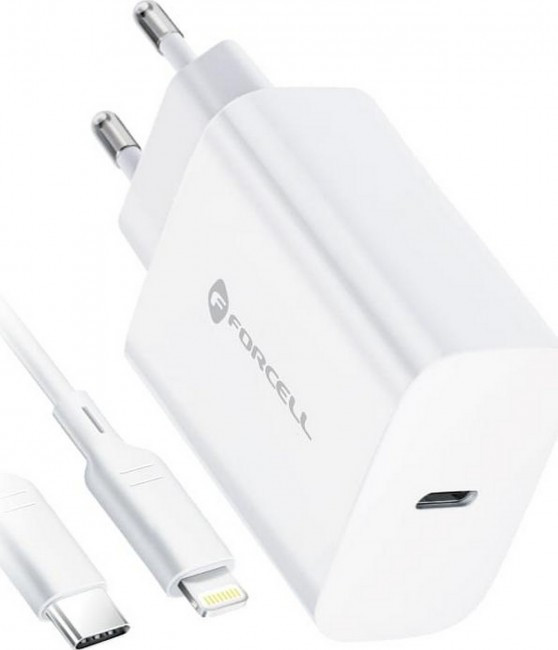 FORCELL F-ENERGY TFK-TC-20WPD Charger network Typ C + Cable Typ C do Lightning PD QC4.0 3A 20W White