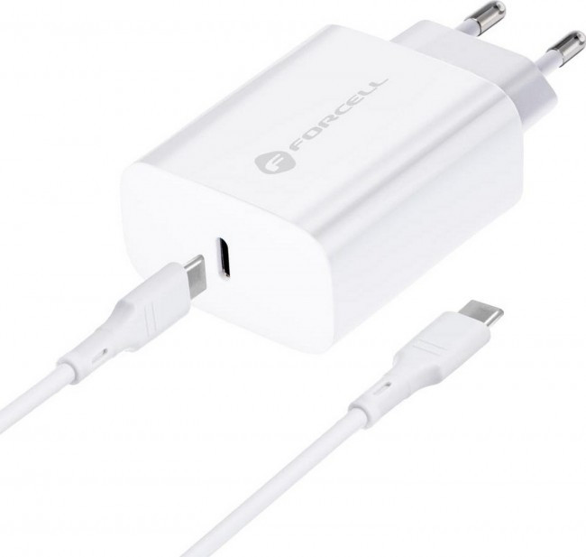 FORCELL F-ENERGY TFK-TC-25WPD Charger network Typ C + Cable Typ C do Typ C PD Q.C 3A 25W White