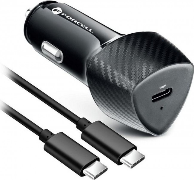 FORCELL F-ENERGY Carbon CC50-1C Charger car Typ C + Cable Typ C do Typ C PD 3A 20W Black