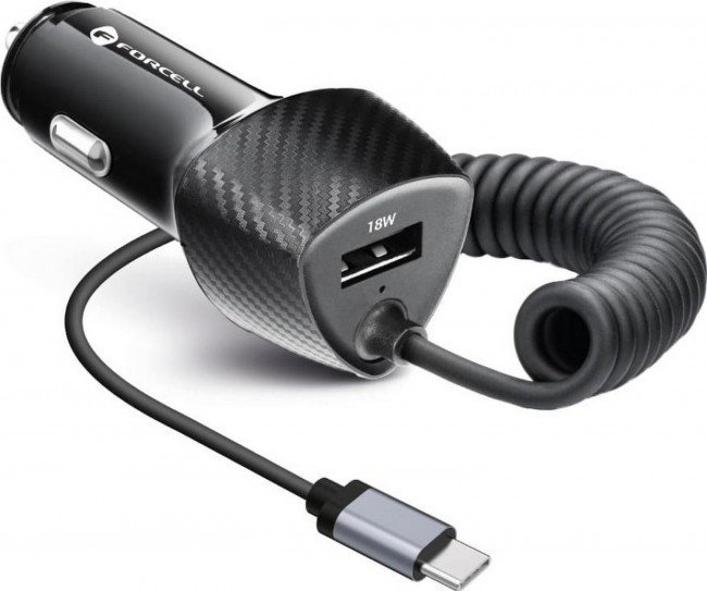 FORCELL F-ENERGY Carbon CC50-1AC Charger car USB A z Cable Typ C PD QC3.0 3A 38W Black