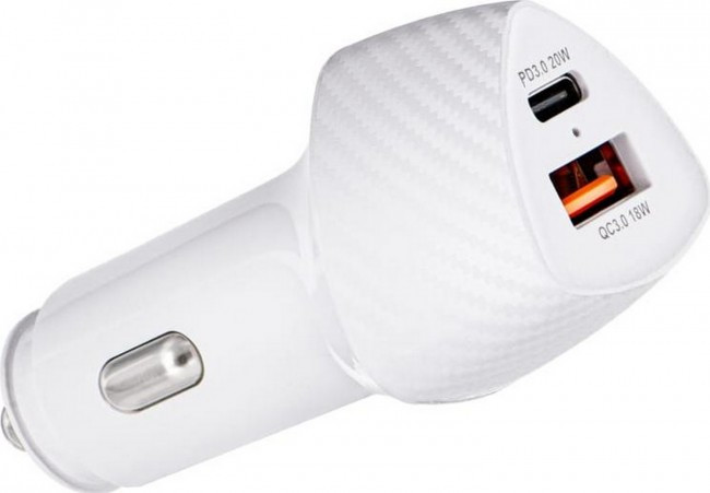 FORCELL F-ENERGY Carbon CC50-1A1C Charger car Typ C + USB A PD QC3.0 3A 38W White, фото 1